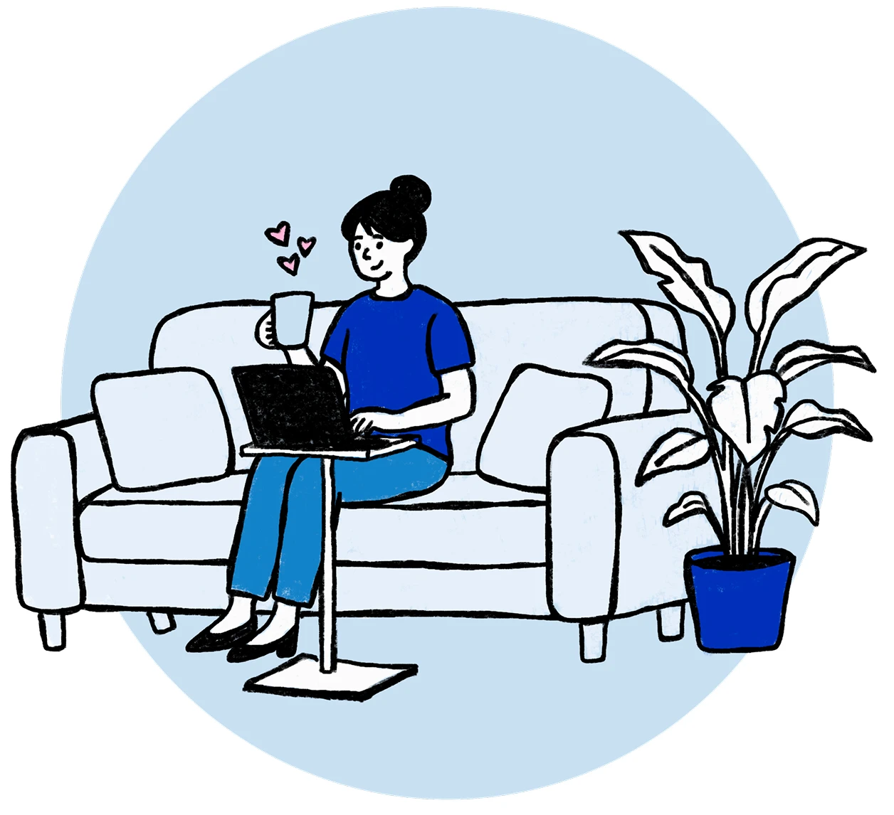 woman working on couch